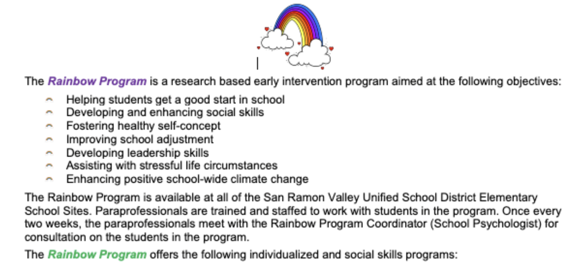 Rainbow Room Program Information