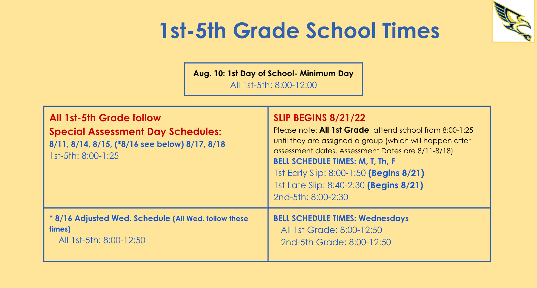 1st-5th Grade School Times