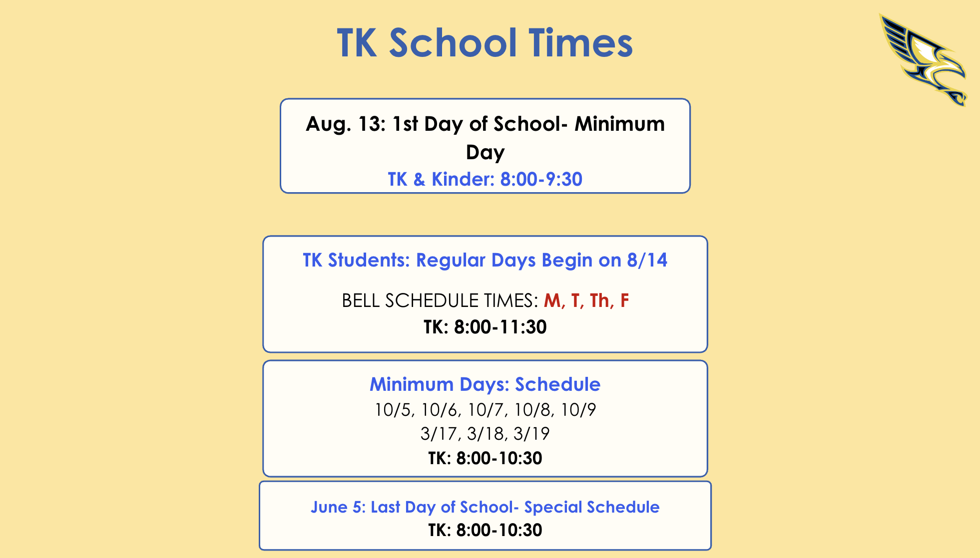 Transitional Kindergarten School Times