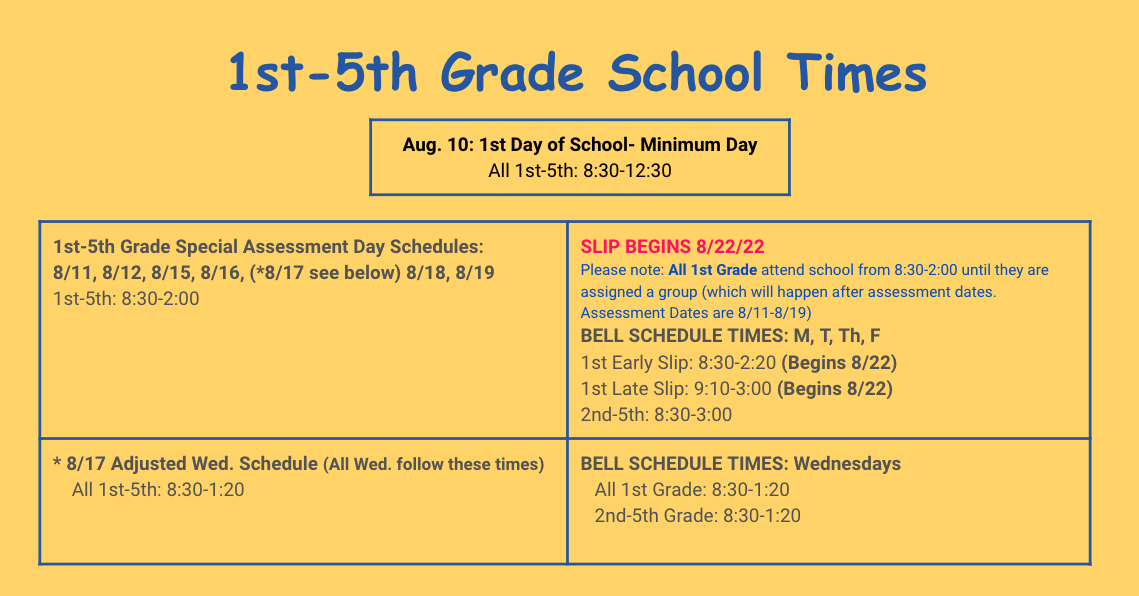 1st-5th Grade School Times