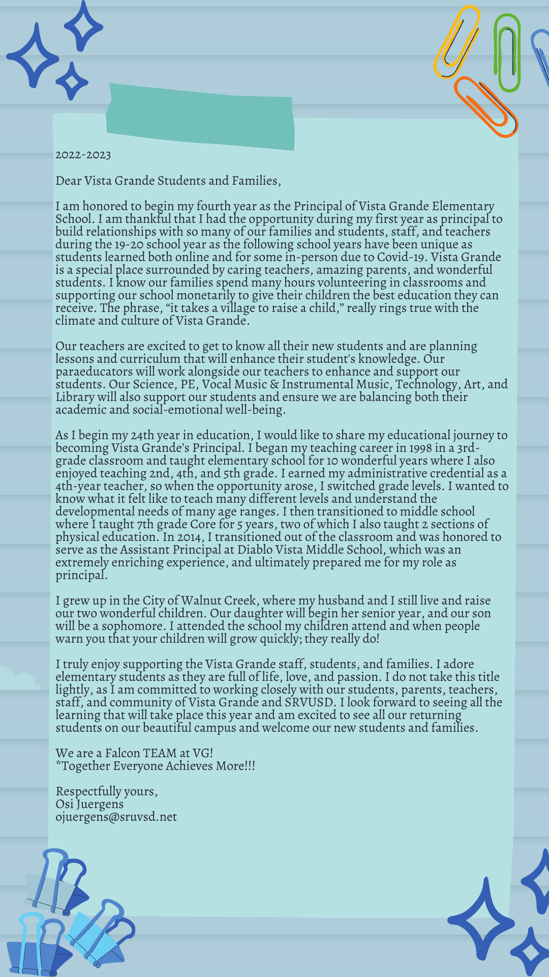 Principal Juergens Message